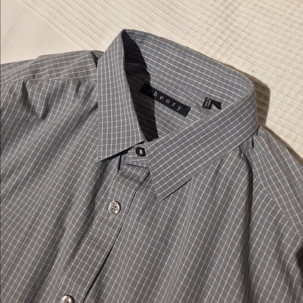 THEORY GREY MINI CHECKS SLIM FIT CASUAL SHIRT